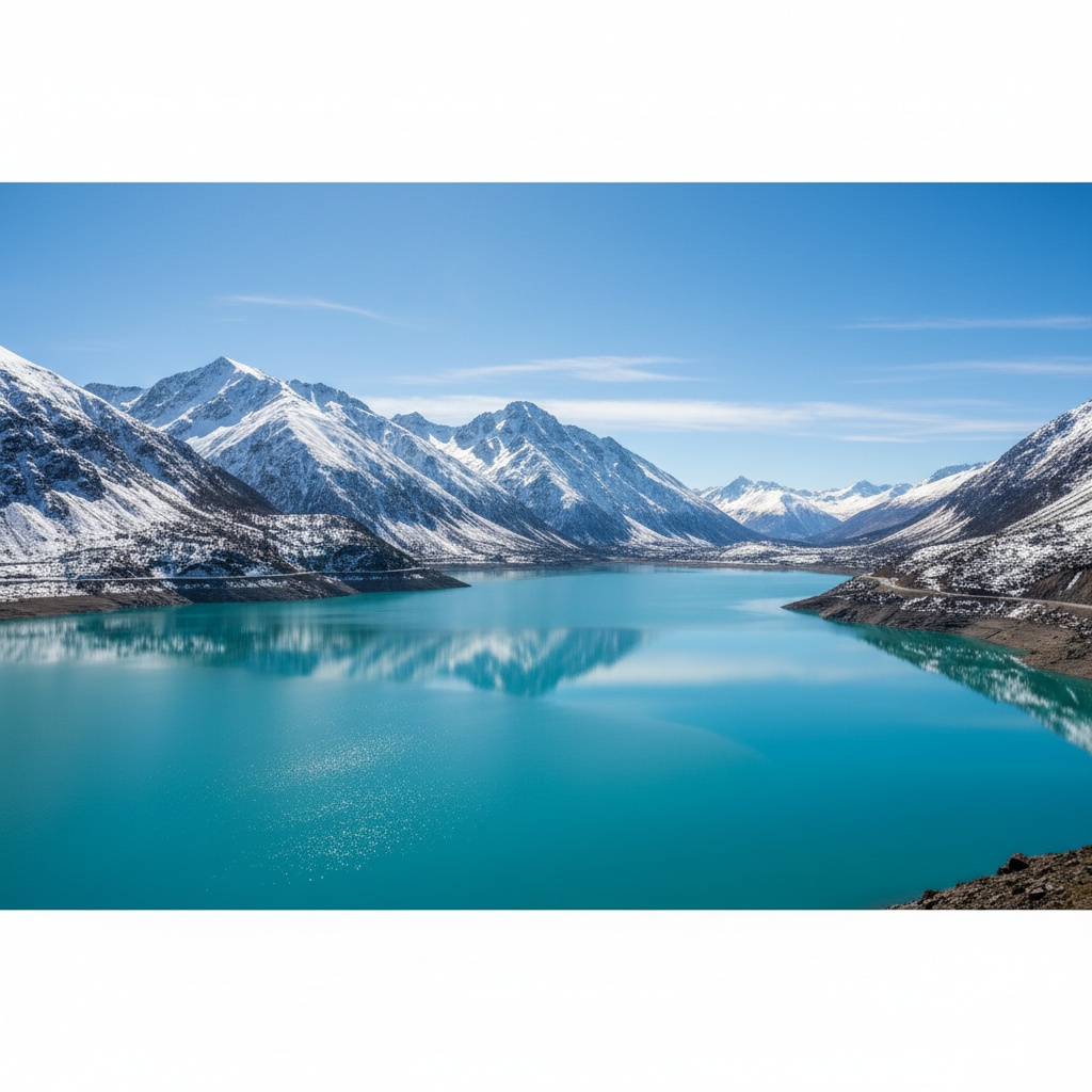 Embalse el Yeso en primavera — aguas turquesas rodeadas de montañas