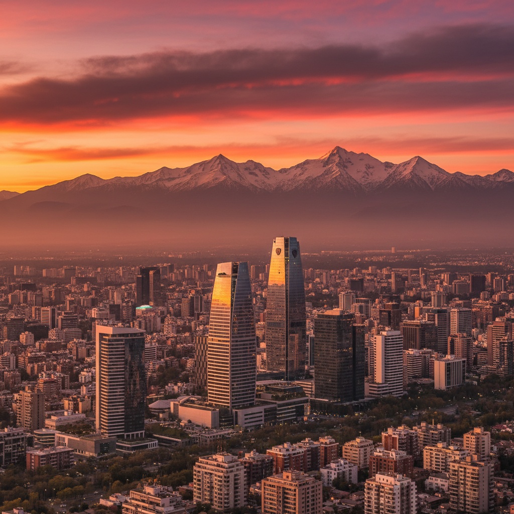 Santiago al atardecer con los Andes nevados